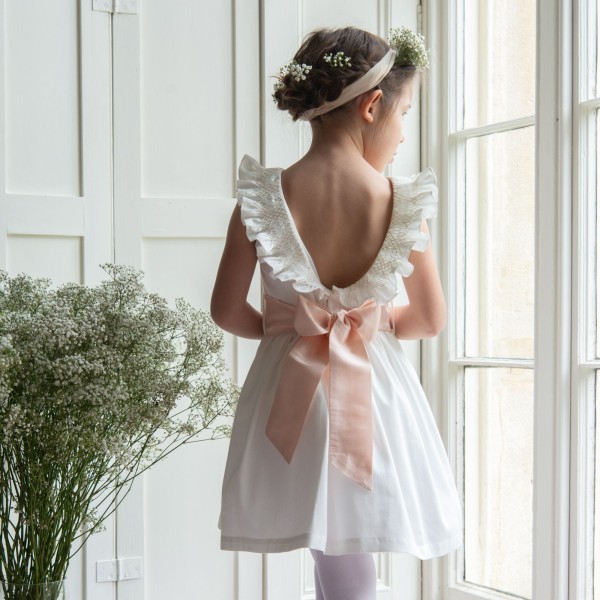Grace Dress with Pearl Hand Smocking and Silk Sash Grace Dress with Pearl Hand Smocking and Silk Sash