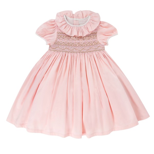 Margaret Special Occasion Dress Seashell Cotton Sateen with Gold & Pearl Hand Smocking Margaret Special Occasion Dress Seashell Cotton Sateen with Gold & Pearl Hand Smocking