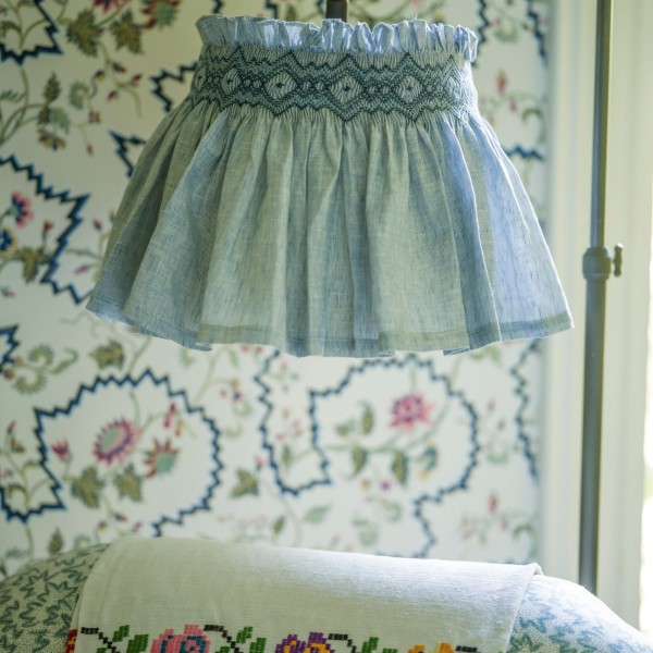 Edit58 x Smock London Elsie Lampshade Skirt Delphinium Cross Stitch with Neptune Hand Smocking Edit58 x Smock London Elsie Lampshade Skirt Delphinium Cross Stitch with Neptune Hand Smocking