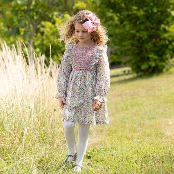 Anna Pavlova Dress Secret Garden Linen with Sweet William Hand Smocking Anna Pavlova Dress Secret Garden Linen with Sweet William Hand Smocking
