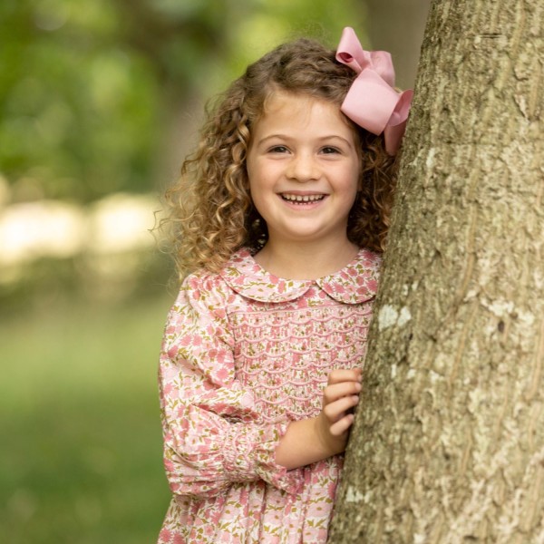 Antoinette Dress with Raspberry Crumble Hand Smocking made with Liberty Poppies & Daisies Fabric