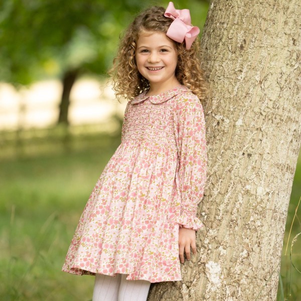 Antoinette Dress with Raspberry Crumble Hand Smocking made with Liberty Poppies & Daisies Fabric