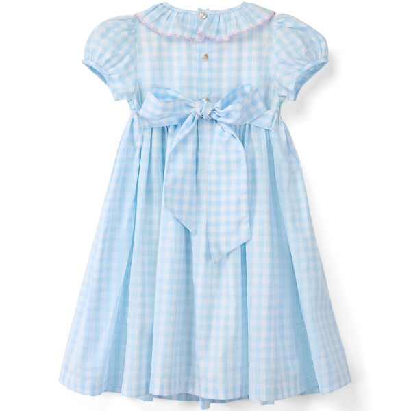 Katherine Johnson Dress Blue Sky Gingham with Rainbow Hand Smocking Katherine Johnson Dress Blue Sky Gingham with Rainbow Hand Smocking