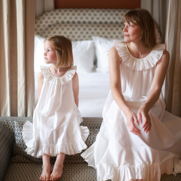 Memo Press x Smock London Girls Alice Dress Moonstone with Yellow Rose Hand Smocking