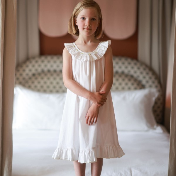 Memo Press x Smock London Girls Alice Dress Moonstone with Yellow Rose Hand Smocking