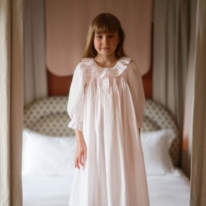 Nightingale Girl's Dress Powder Puff Plumetti with Marshmallow Hand Smocking Nightingale Girl's Dress Powder Puff Plumetti with Marshmallow Hand Smocking