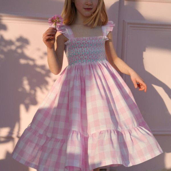 Rachel Carson Girls Dress Candy Floss Gingham with Spearmint Hand Smocking Rachel Carson Girls Dress Candy Floss Gingham with Spearmint Hand Smocking