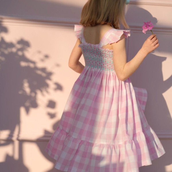 Rachel Carson Girls Dress Candy Floss Gingham with Spearmint Hand Smocking Rachel Carson Girls Dress Candy Floss Gingham with Spearmint Hand Smocking