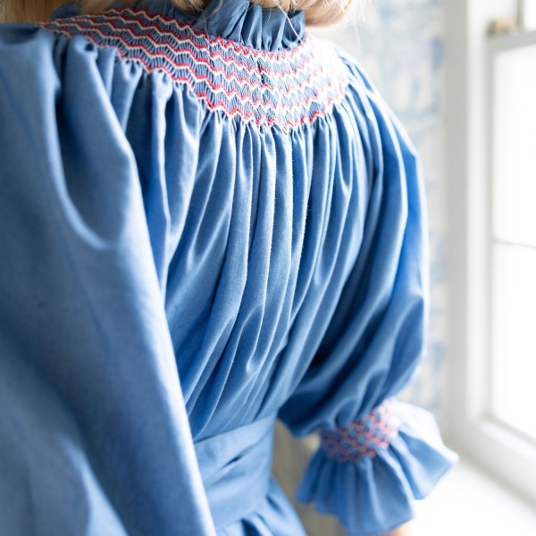 Ada Lovelace Dress Chambray with Berries and Cream Hand Smocking Ada Lovelace Dress Chambray with Berries and Cream Hand Smocking