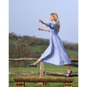 Aloha Wanderwell Dress Ocean Stripe with White Honeycomb Hand Smocking Aloha Wanderwell Dress Ocean Stripe with White Honeycomb Hand Smocking