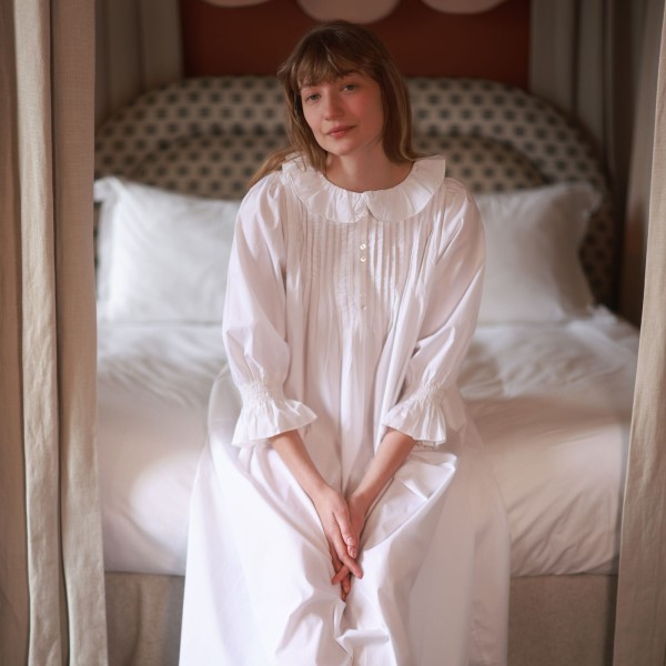Bessie Coleman Women's Dress Moonstone Cotton with Ivory Hand Smocking Bessie Coleman Women's Dress Moonstone Cotton with Ivory Hand Smocking