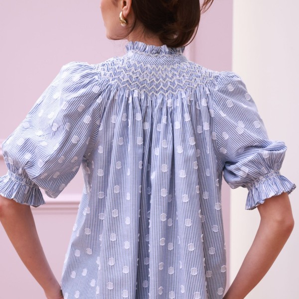 Scholl Blouse Bubble Weave Cotton with Double Cream Hand Smocking Edition 60 Scholl Blouse Bubble Weave Cotton with Double Cream Hand Smocking Edition 60