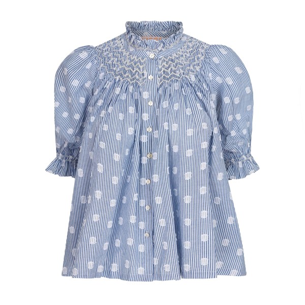 Scholl Blouse Bubble Weave Cotton with Double Cream Hand Smocking Edition 60 Scholl Blouse Bubble Weave Cotton with Double Cream Hand Smocking Edition 60