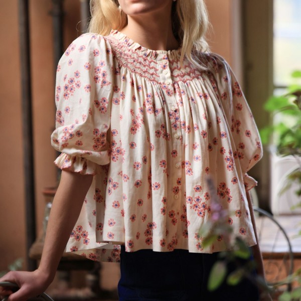 Cleopatra Blouse Painted Petals with Blush Hand Smocking Edition 38
