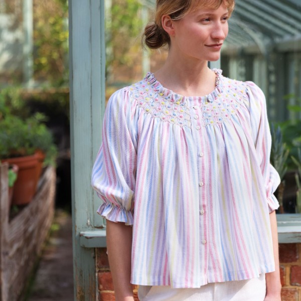 Cleopatra Blouse Pastel Rainbow with Lucky Charm Hand Smocking Edition 41