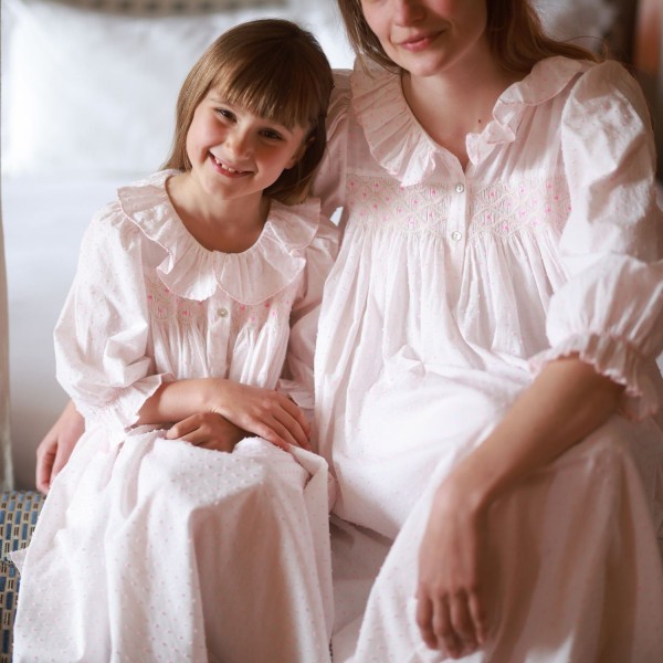 Nightingale Women's Dress Powder Puff Plumetti with Marshmallow Hand Smocking