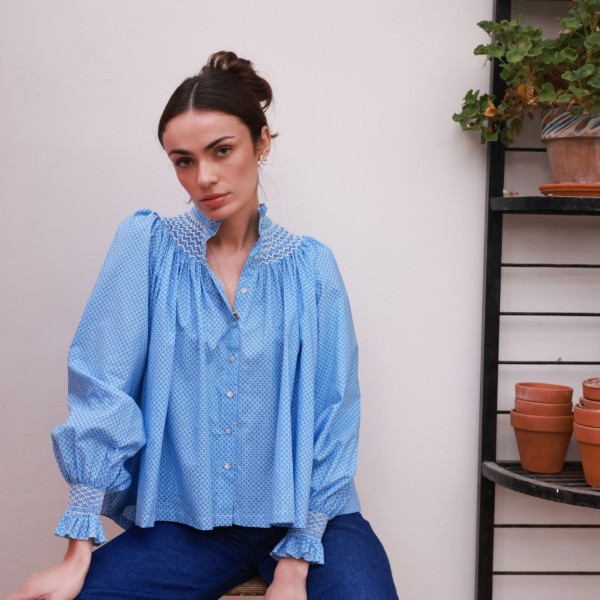 Pom x Smock London Scholl Blouse Paperwhite Ditsy with Snowdrop Hand Smocking Edition 61 Pom x Smock London Scholl Blouse Paperwhite Ditsy with Snowdrop Hand Smocking Edition 61