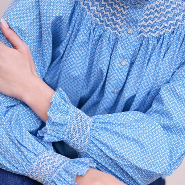 Pom x Smock London Scholl Blouse Paperwhite Ditsy with Snowdrop Hand Smocking Edition 61 Pom x Smock London Scholl Blouse Paperwhite Ditsy with Snowdrop Hand Smocking Edition 61