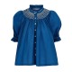 Scholl Blouse Cobalt Linen with Vanilla Hand Smocking Edition 54 Scholl Blouse Cobalt Linen with Vanilla Hand Smocking Edition 54