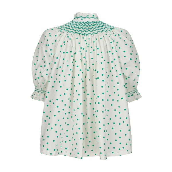Scholl Blouse Frog Polka cotton with Jade Hand Smocking Edition 59 Scholl Blouse Frog Polka cotton with Jade Hand Smocking Edition 59