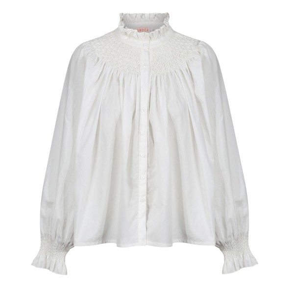 Scholl Women's Blouse White with Ivory Hand Smocking Scholl Women's Blouse White with Ivory Hand Smocking