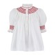 Scholl Women's Summer Blouse White with Pillar Box Red Hand Smocking Scholl Women's Summer Blouse White with Pillar Box Red Hand Smocking