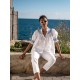 Scholl Women's Summer Blouse White with Sapphire Hand Smocking