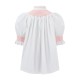 Scholl Women's Summer Blouse White with Coral Hand Smocking Scholl Women's Summer Blouse White with Coral Hand Smocking