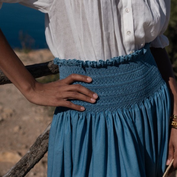 Sullivan Women's Skirt Chambray with Swedish Blue Hand Smocking