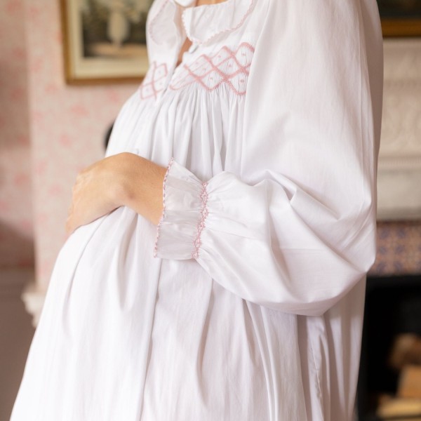 Mother Teresa Women's Nursing & Maternity Dress Long Sleeves with Mermaid Tail Kir Royale Hand Smocking
