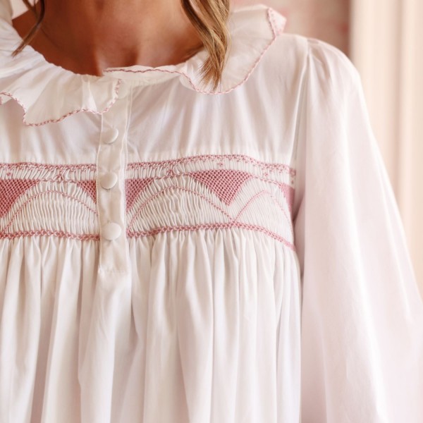 Nightingale Women's Dress Long Sleeves Moonstone with Kir Royale Hand Smocking
